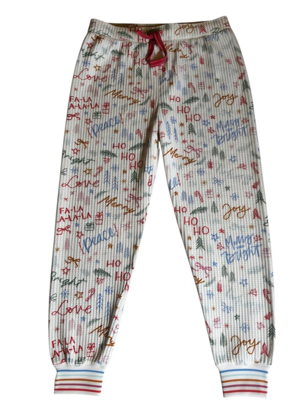PJ SALVAGE Holiday Words Waffle Knit Thermal Jogger Pajama Pants Size Small